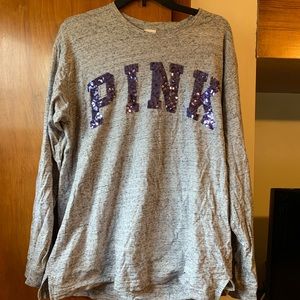 Long sleeve grey and purple shirt from pink